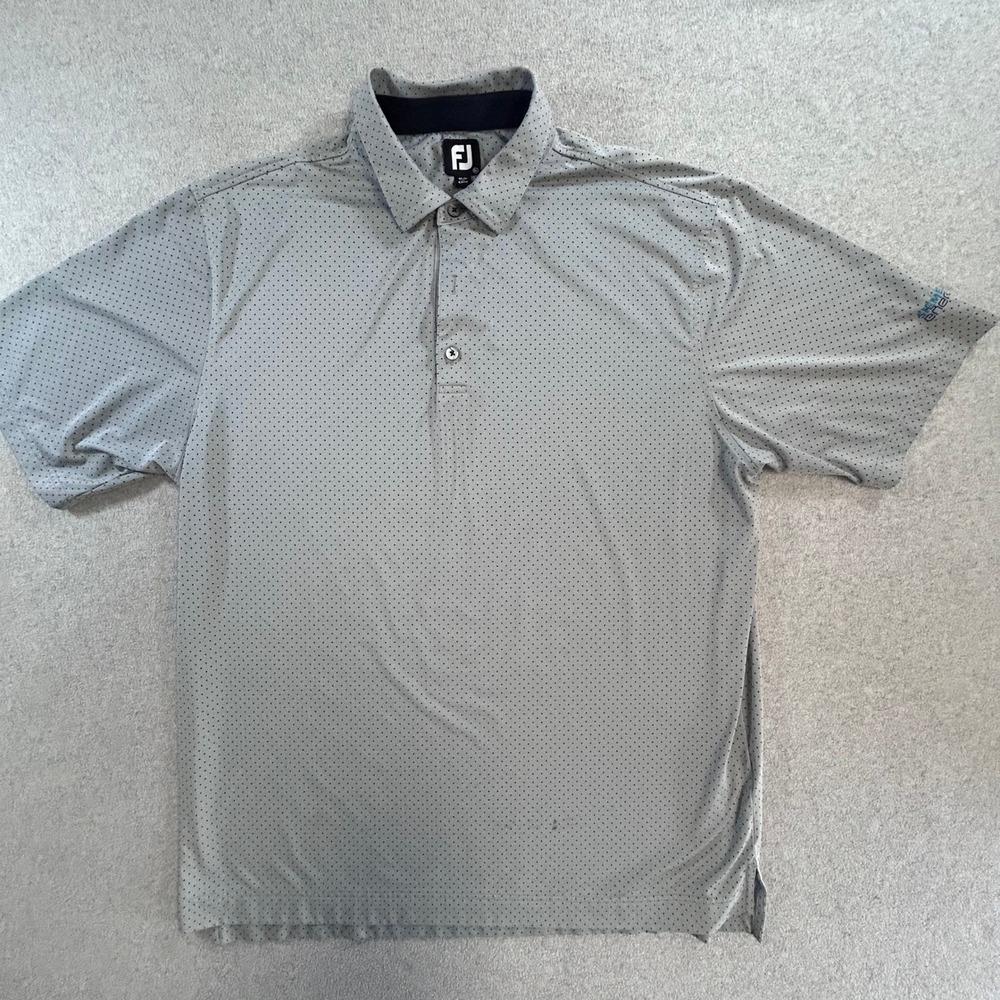 FootJoy Polo Shirt Mens XL Grey Navy Dot Good Siemens Energy Performance Golf‎